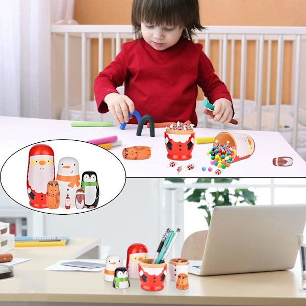 5 st Nesting Dolls Handgjorda Ryska Trä Matryoshka Dockor Söta Seriefigur Mönster Nesting Dockor Leksak Stapeldockor Set