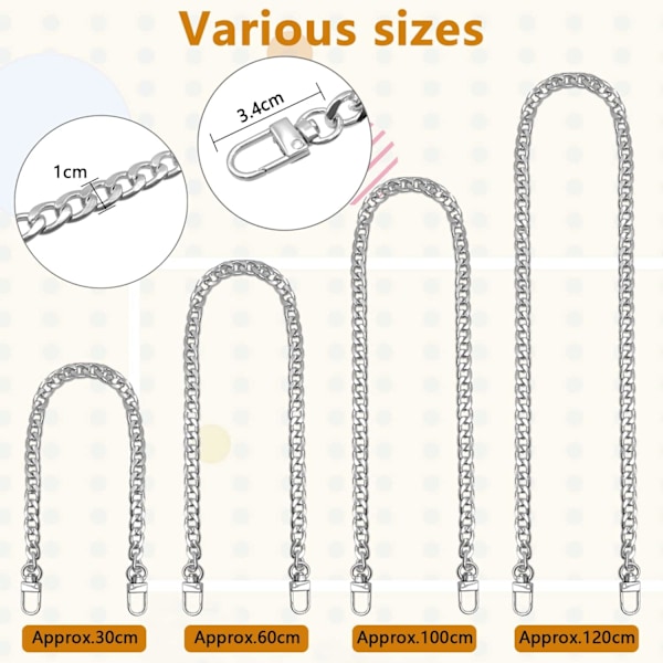 Silver - Väska Kedja, 4 Delar Metall Ersättningskedja, Väska Kedja