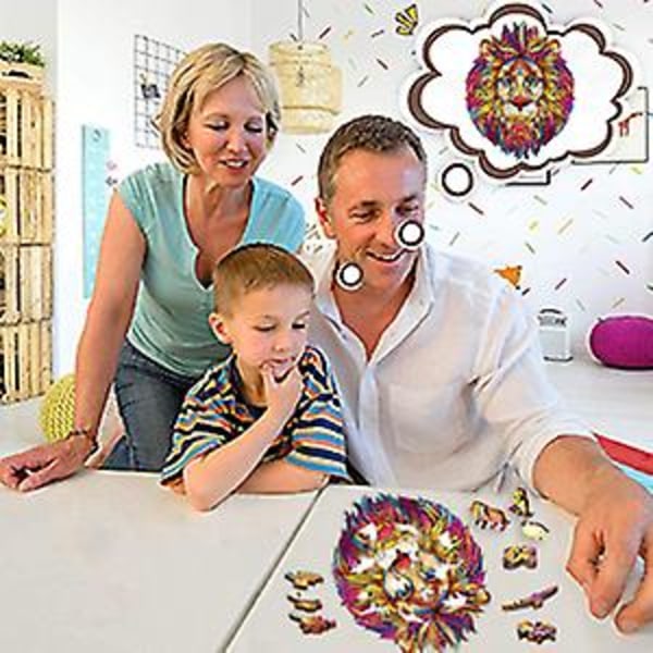 Träpussel Lejon 3d Pussel Unik Djurform Träpussel För Familjespel Samling Bästa Present (Röd varg)