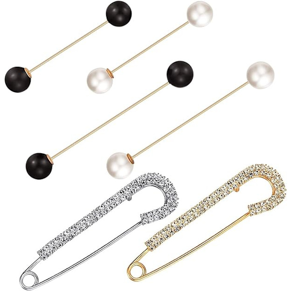 6 stk Genser Sjal Pin, Dame Genser Klips Dobbel Imitert Perle Sikker