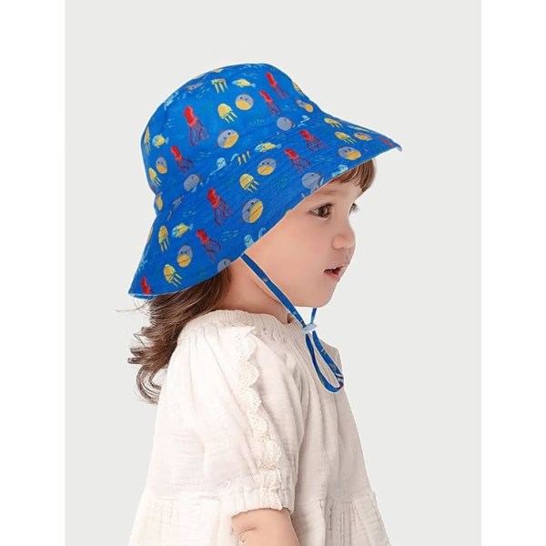 Unisex Bob Baby Kid Solhatt Fiskarhatt Spädbarn Hinkhattar Bred Brätte Strandhatt Visir för Flicka Pojke，bläckfisk