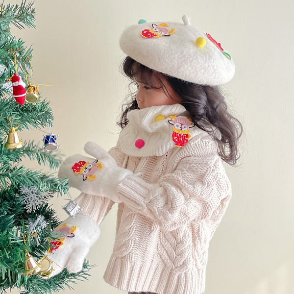 Lilla+off white, 2-delt julehatt, godteri farget barns