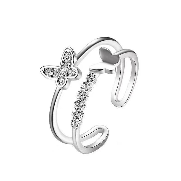 Fjäril Ring Dubbel Fjäril Ring Justerbar Kristall Fjäril Knuckle Ring