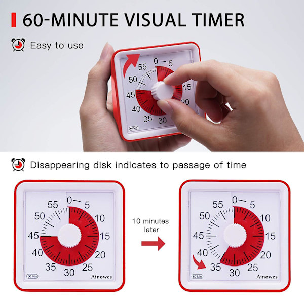 Visuel timer 60-minutters lydløs nedtællingstimer til børn og voksne Tidsstyringsværktøj til køkken  klasseværelse