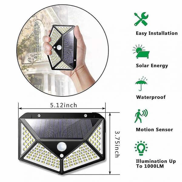 Utendørs solcellelys 100 Led 4-pakke, utendørs solcellelys bevegelsessensor, trådløs solcellelyskaster med 3 smarte moduser vanntett solcellelys