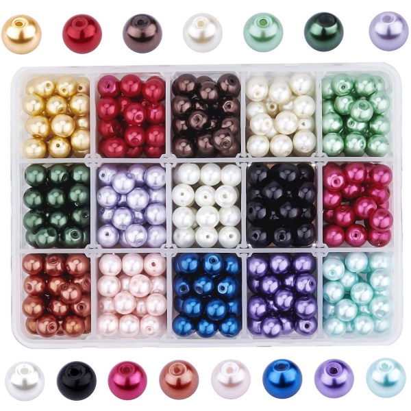 510 stk Glass Pearl Beads 15 Farge Farget Rund Perlemor Løs Til Smykkeproduksjon