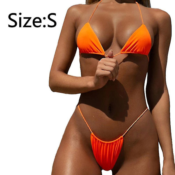 Thong Bikini med gennemsigtige stropper Cheeky Brazilian Micro Thongs Bikinis badedragt til kvinder Sexet badedragt uden tanlinjer (M Orange)