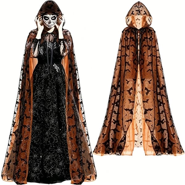 Halloween kostume orange sort hætteklædt spand, middelalderlig hættekappe, vampyrkappe med hætte velegnet til rollespil og Halloweenfester stye 1