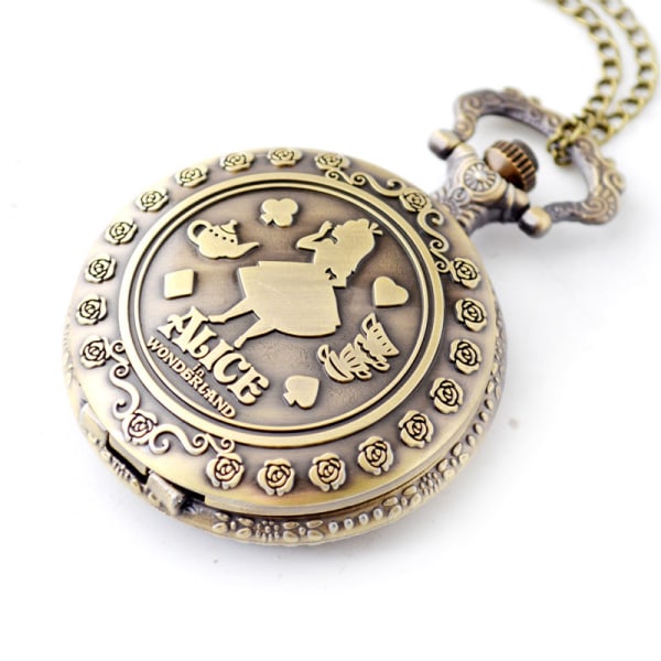 Vintage Alice in Wonderland antik cuivre kvarts montre de poche collier pendentif montre de poche f vintage