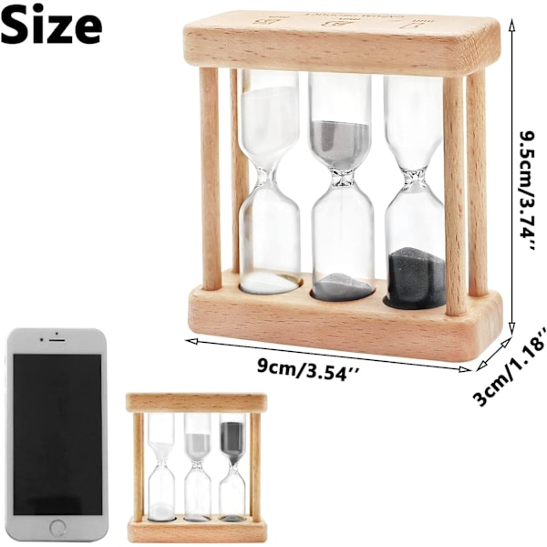 (Hvid+grå+sort) Timeglas Timer 1+3+5 Minutter Mini Træ Timeglas