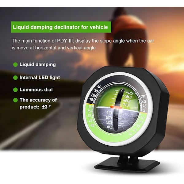 Auton kallistusmittari, ulkoilma-auto Mini Compact Compass Light LED -auto