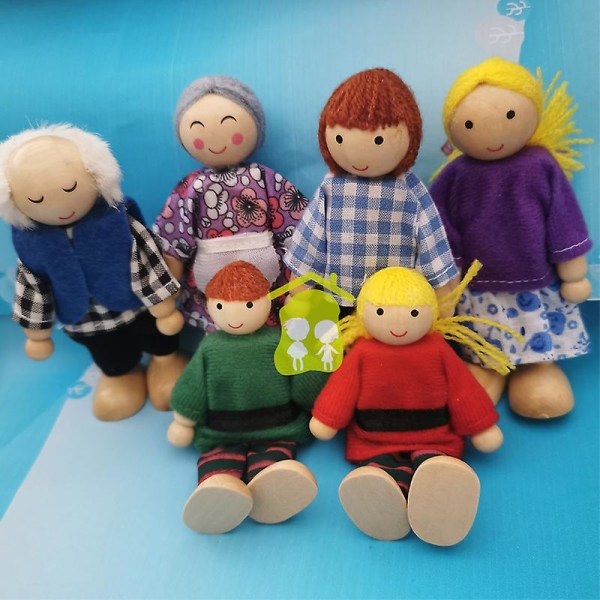 8-piece Poseable Wooden Doll Family For Dollhouse（Style 3）