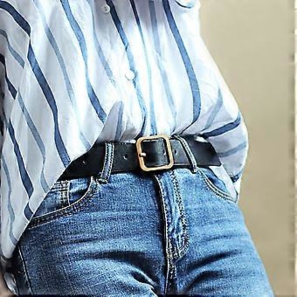 Mode PU Läderbälte För Kvinnor Fyrkantigt Spänne Högkvalitativa Dambälten Klänning Jeans Rem Flickor Midjeband Justerbara Bälten Black Gold Buckle 100cm