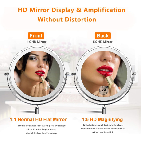 8 Inch Double Sided LED Makeup Mirrors, Wall Mounted Magnifying M