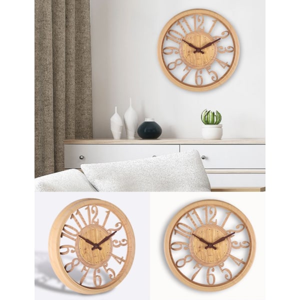 Wall Clock Quartz Silent Wall Clock without Ticking Round Wood Grain