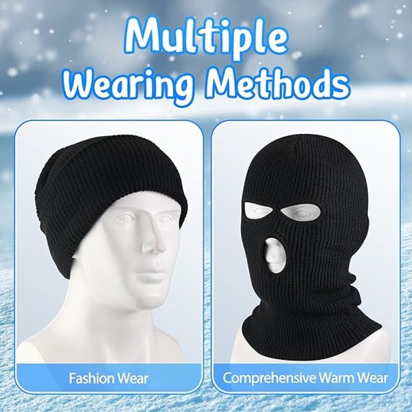 Strikkebalaclava med 3 huller - Full Face Balaclava