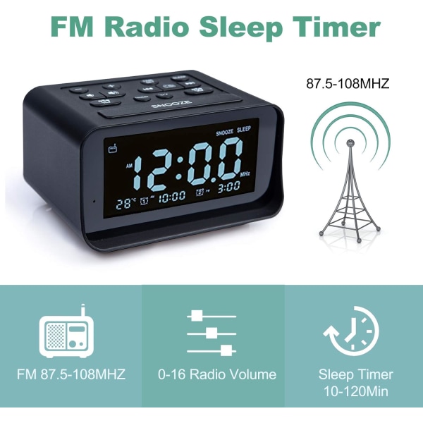 Väckarklockradio för sovrum, stor LCD-digitalklocka med dubbla
