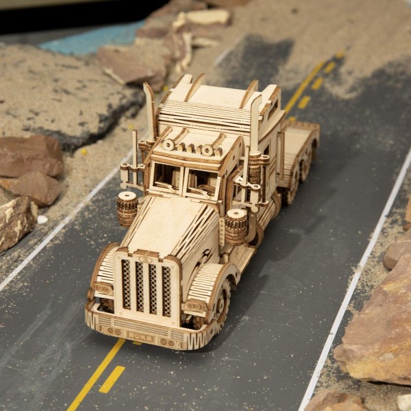 Træbil at bygge - 3D træmodelpuslespil - Mekanisk model til børn og voksne (tung lastbil)
