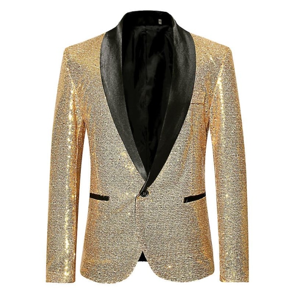 Herr Sequin Casual Blazer Fest Bröllop Höst Vinter Regelbunden Rock Casual Jacka（M Golden）