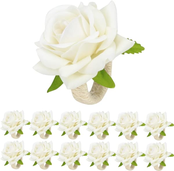 Runde serviettblomster 12 stk hvit bryllupsserviettring, blomst