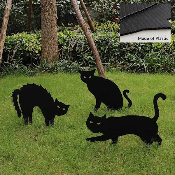 3 stk. 25 cm haveornament Halloween-ornament sort kat silhuet