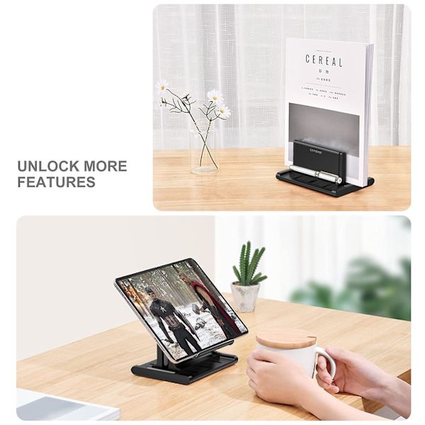 Justerbar vertikal bærbar computer stand til skrivebord, notesbogsholder med telefonstand, desktop dock 3 i 1 pladsbesparende sort