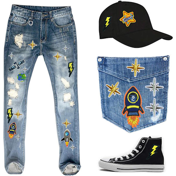 24 stk. solsystem stryge-på lapper planetariske broderi lapper applikationer sy-på lapper stryge-på overførsler dekaler til T-shirt jeans tøj tasker hatte