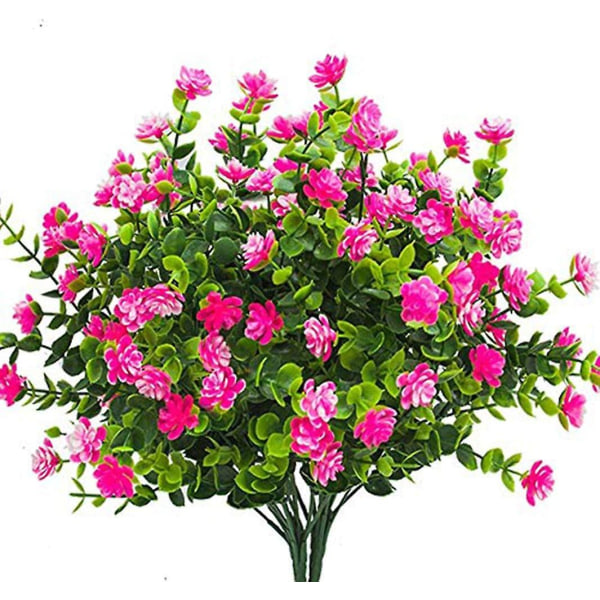 4 stk. Kunstig Eucalyptus Udendørs UV-resistent Greenery Buske Planter Indendørs Udendørs Hængende Dekoration (orange)（Pink）