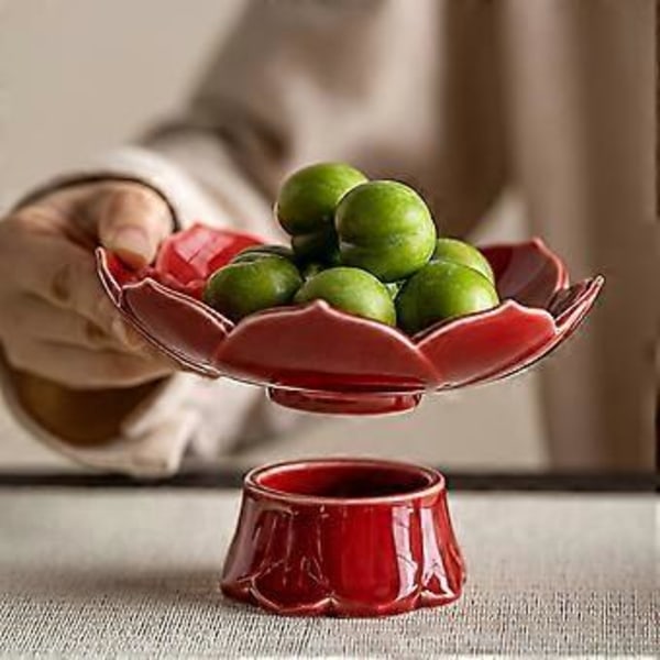 Fruktskål Keramisk Fruktskål med Fot: Lotusformad Snacksbricka Dekorativ Desserttårta Serveringsskål Aptitretare Fat
