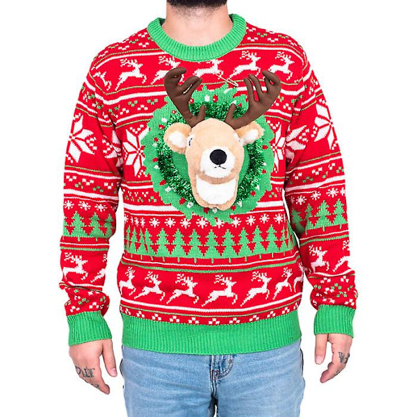 Jultröjor Dam Herr Jultröjor Vinter Stickat Ren Jultröja Snöflinga Tröja Slogan Tröjor（2XL Hjort）