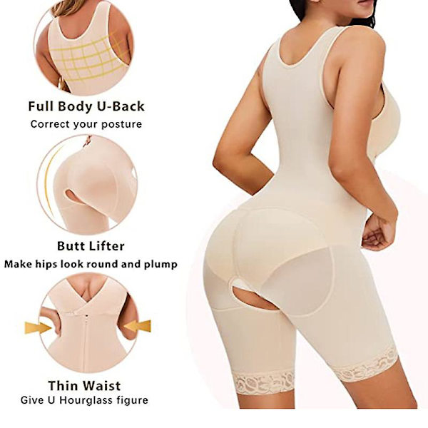 Midjetrener Bodysuit for kvinner Tummy Control Full Body Shaper Open Bust Shapewear Lår Slankere Korsett（4XL Beige）