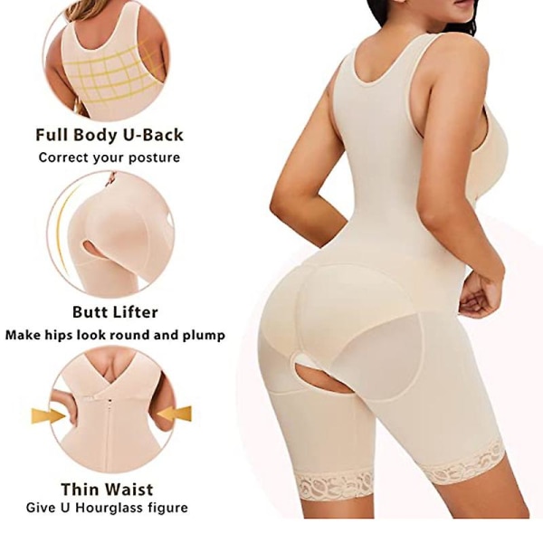 Taljetræner Bodysuit til kvinder Mavekontrol Fuld kropsformning Åben barm Shapewear Lår slankende korset（6XL Beige）