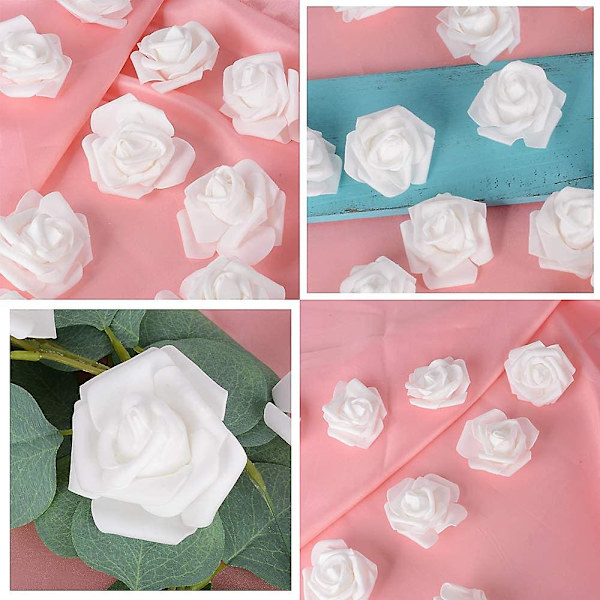 100 stk. Kunstige Hvide Roser 7 Cm Blomster, Blomsterhoveder Hvide Ornamenter, Bryllupsbanket Hvide Hår Ornamenter（hvid）