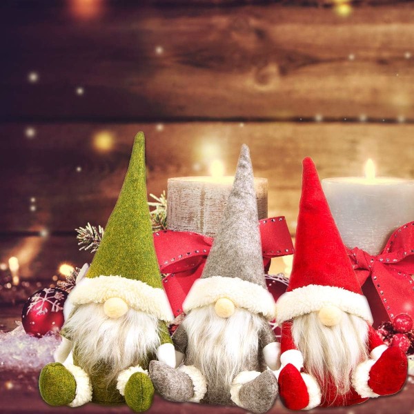 Julplyschdekorationer 3-pack - Handgjorda svenska Tomte Sant