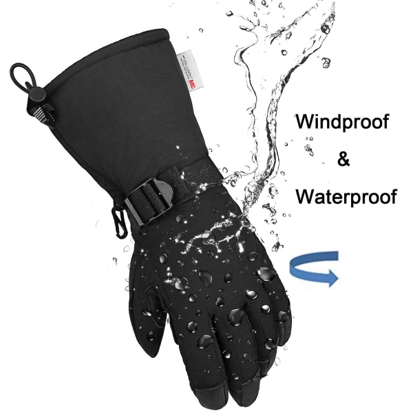 Ozero Vinter Abalone Fem-finger Læder Lange Varme Skihandsker（XL 9,06 tommer Sort）