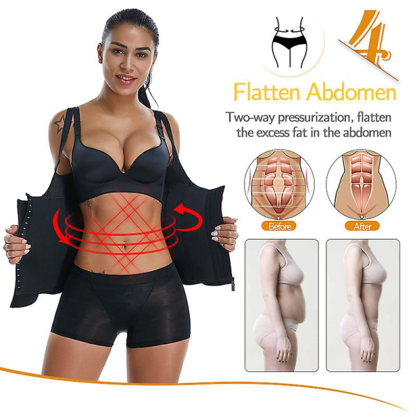 3 Clip&amp;1 Zip 6 Stålfjedret Taljetræner Korset Sport Træning Body Shaper Mavekontrol（S sort）