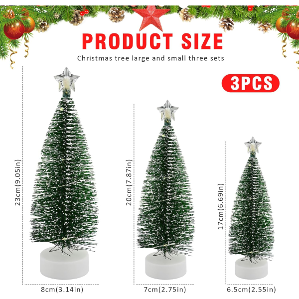 3 Pcs color Tabletop Christmas Tree with Lights Mini Artificial X