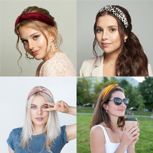 Huvudband för kvinnor, 10-pack fashion knutna pannband Top Knot H