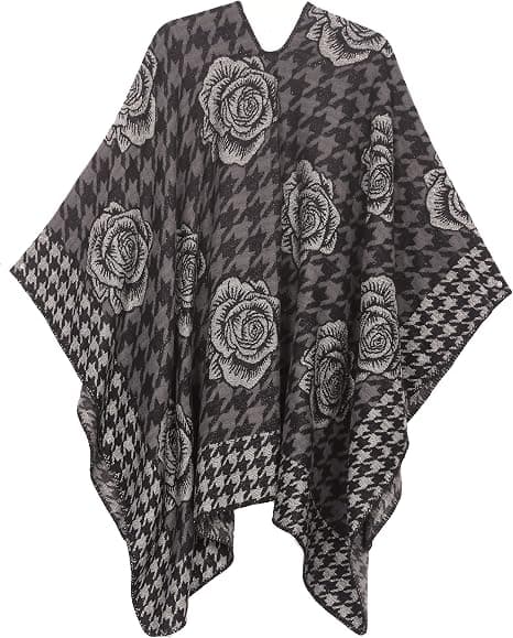Dames Elegant Blomstermønstret Vendbar Shawl Kappe - Sort, Shawl S