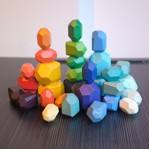 16 bitar av träfärgad sten Die Le Baby Barns pedagogisk die Die Gao byggstenar Leksaksprydnader (slumpmässig färgstil)