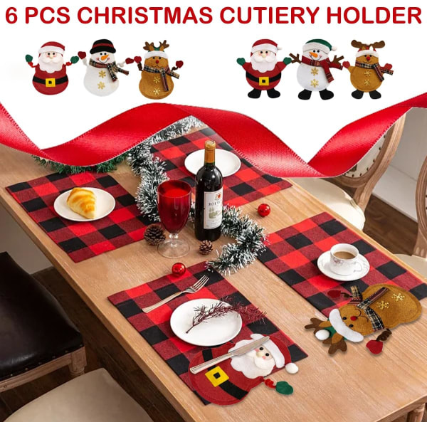 6 pcs/set Cutlery Holder Christmas，Christmas Santa Claus Snowman