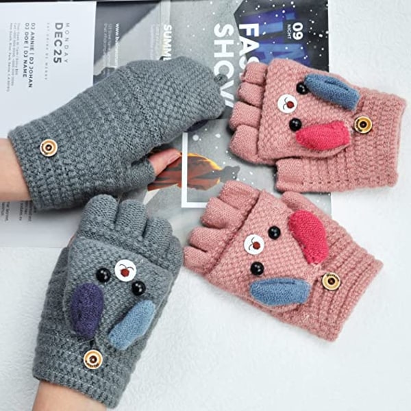 2 Paria Talvikäsineitä Lasten Käsineet Neulotut Lapaset 5 Sormea Lämpimät Kasmirkäsineet Unisex Tytöille Pojille 6-13 Vuotta 14*8cm (Harmaa+pinkki)