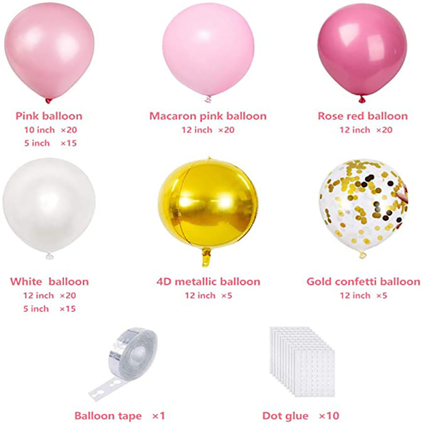 131stk Pink White Gold og Hvid Ballon Kit Macaroon Ballon Gar