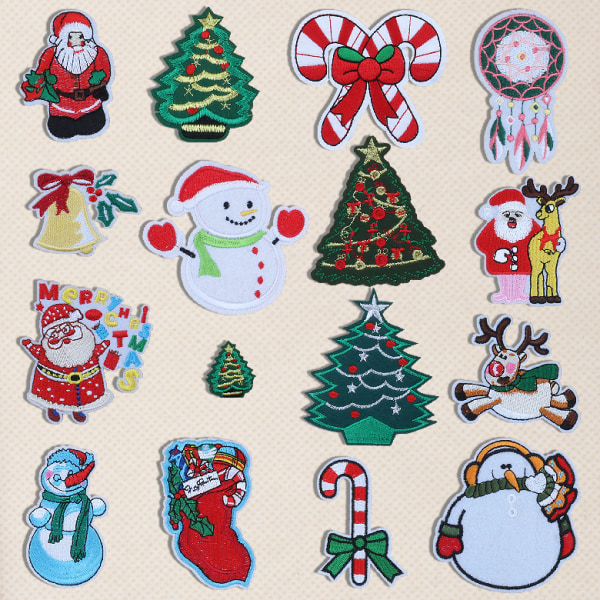 16 stk. Julebroderi-patch Jule sy-patches Ferievarme