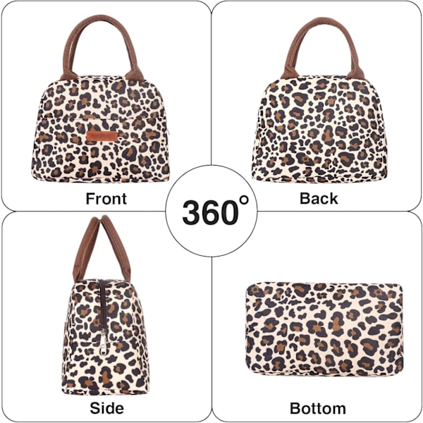 Madpakke, madkøletaske med forlomme, bærbar isoleret og lækagesikker madpakke, velegnet til arbejde, skole, picnic, leopardprint