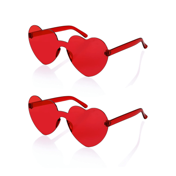 2-pack hjärtformade solglasögon utan ram för kvinnor, enfärgade, transparenta, trendiga kärleksglasögon (F)