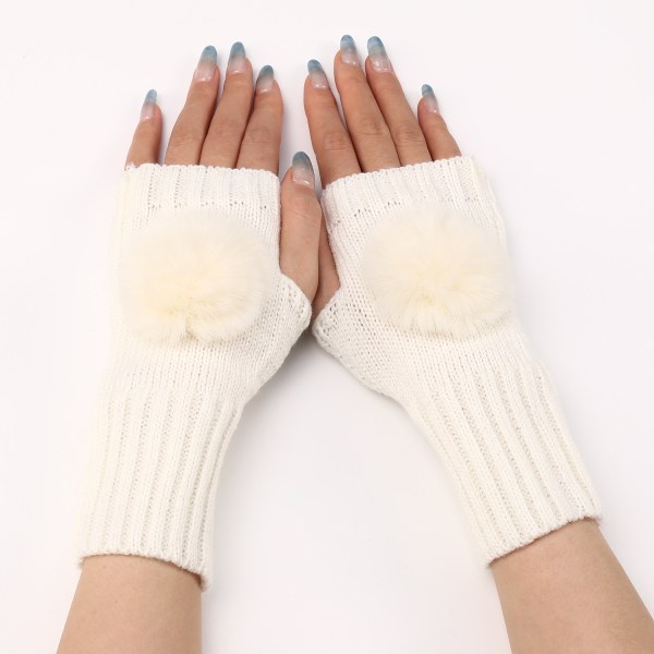 Hvite strikkede fingerløse hansker