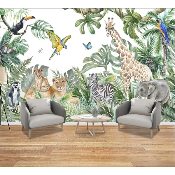 1pc 200x150cm Non-Woven Wallpaper Jungle Animals Giraffe Elephant