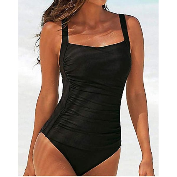 Dames One Piece Badepak Zwempak Gevoerde Halter Badkleding Zwart（S）