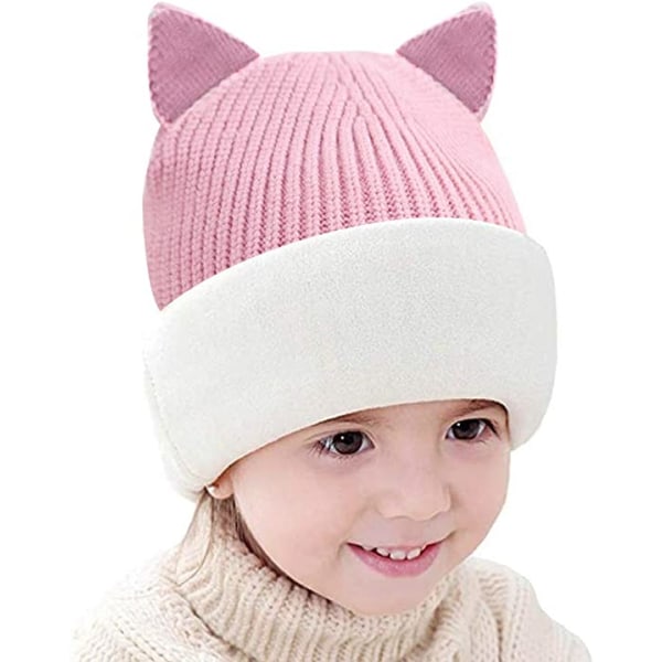 Varme Vinterbørnehatte og -halstørklæder, Varm Strikket Hue og Cirkelhalstørklæde med Fleecefor til Børn Piger, 1-5 År Pink